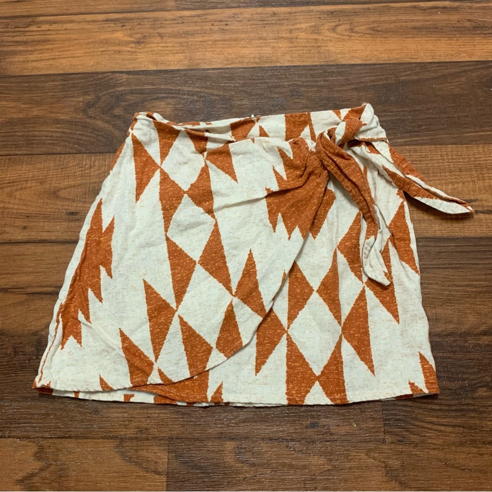 Forever 21 Geometric Patterned Tan and Brown Skirt Linen Blend Size S